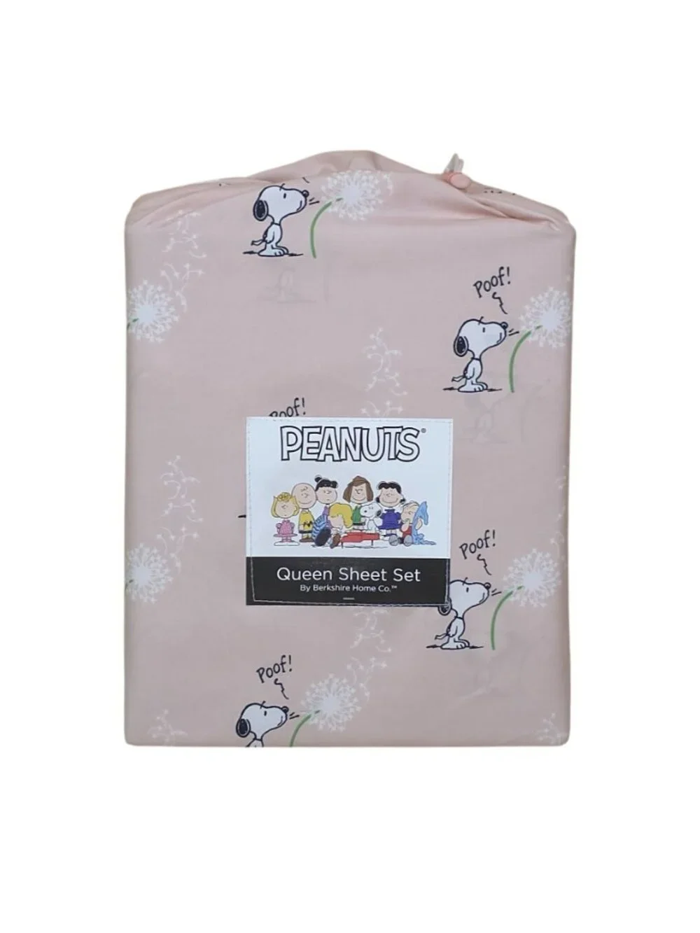 Peanuts Snoopy Queen Sheet Set By Berkshire Pale Pink with Dandelion & Poof
